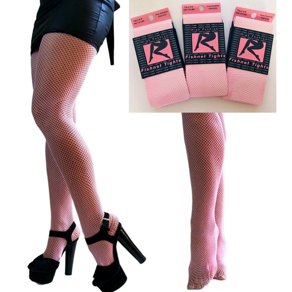 3-pack Cathy Rose Fishnet tights, fit 100-170 lbs, 5'- 5'9", PINK - Picture 6 of 6
